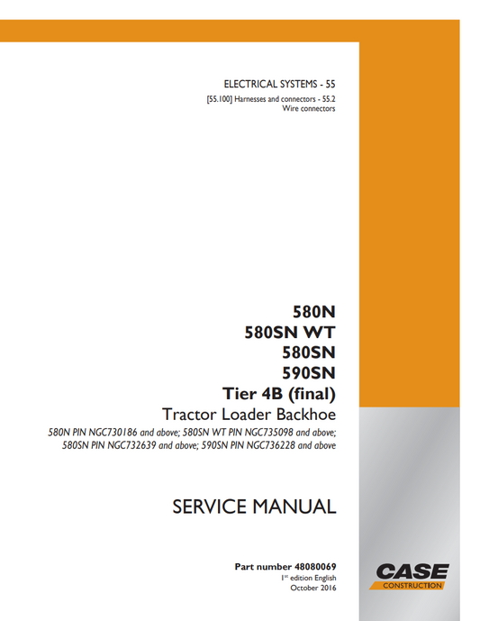 Case 580N, 580SN WT, 580SN, 590SN Tire 4B (Final) Tractor Loader Service & Repair Manual 48080069 PDF