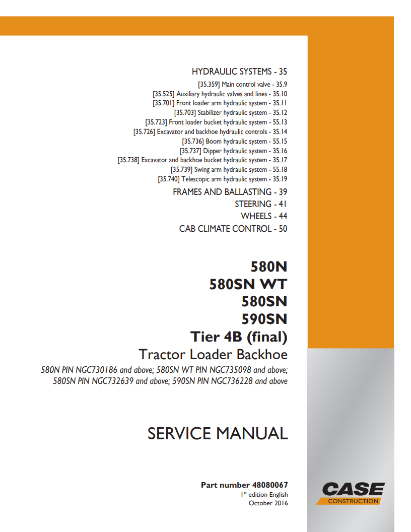 Case 580N, 580SN WT, 580SN, 590SN Tire 4B (Final) Tractor Loader Service & Repair Manual 48080067 PDF