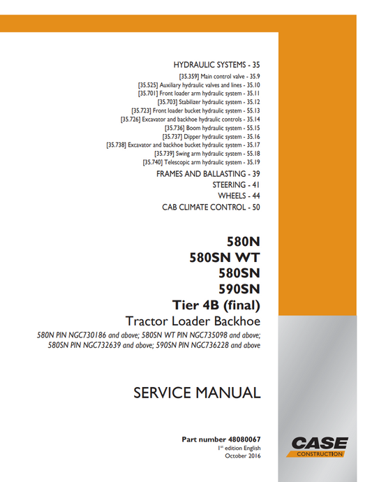 Case 580N, 580SN WT, 580SN, 590SN Tire 4B (Final) Tractor Loader Service & Repair Manual 48080067 PDF