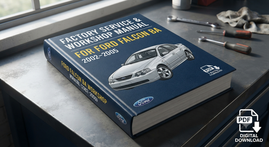Ford Falcon BA Factory Service and Workshop Manual for 2002–2005 models with factory specifications, maintenance procedures, repair information, and workshop service data.