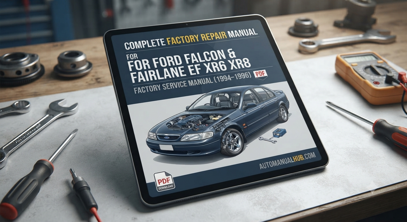 Ford Falcon and Fairlane EF XR6 XR8 Factory Service Manual for 1994–1996 models covering servicing, repairs, rebuild information, wiring diagrams, and diagnostics.