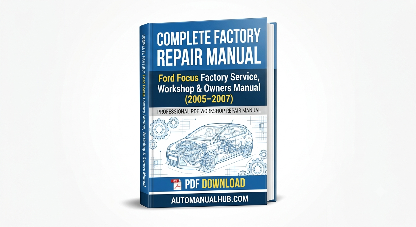 Ford Focus Factory Service, Workshop and Owners Manual for 2005–2007 models covering engine, gearbox, driveline, chassis, wiring diagrams, troubleshooting, and diagnostics.