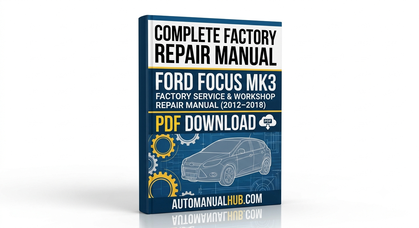 Ford Focus Mk3 Factory Service and Workshop Repair Manual for 2012–2018 models covering servicing, repairs, engine, gearbox, wiring diagrams, troubleshooting and diagnostics.