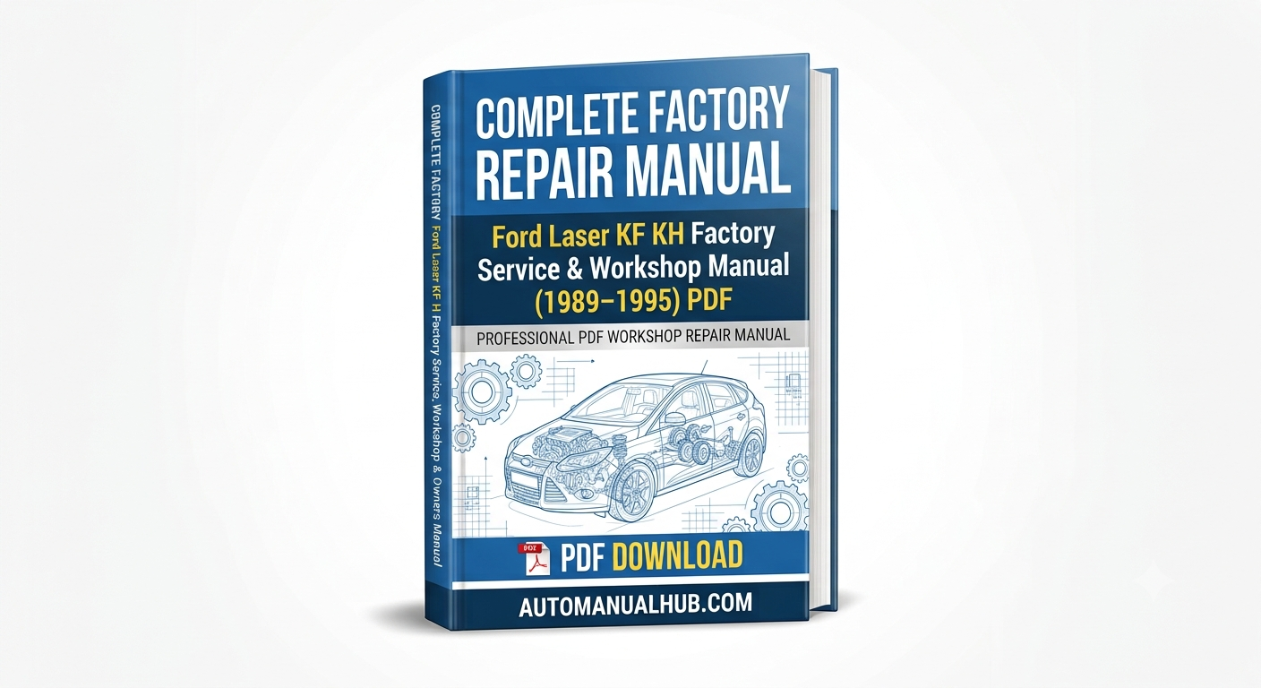 Ford Laser KF KH Factory Workshop Manual for 1989–1995 models based on the Mazda 323 manual, covering maintenance, engines, transaxles, wiring diagrams, suspension, brakes, and technical data.