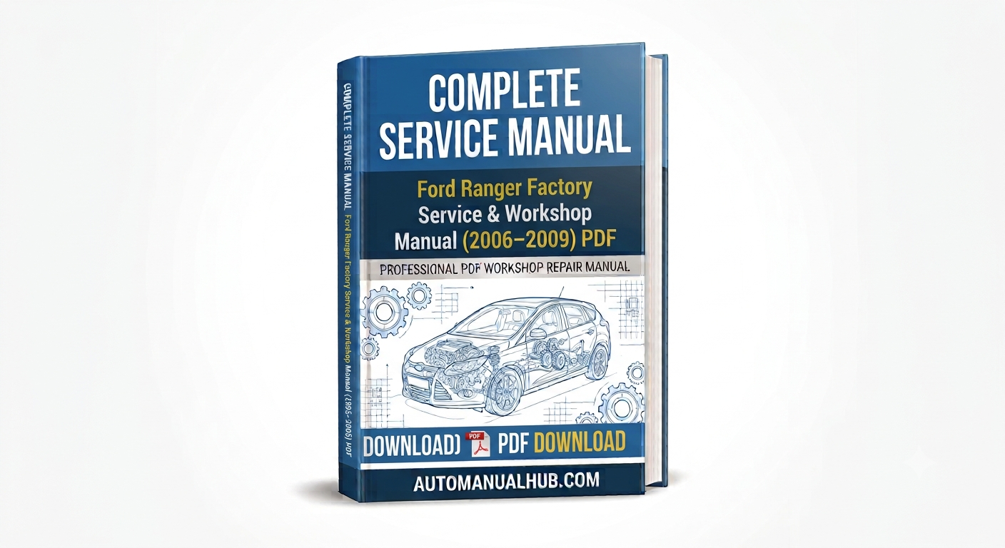 Ford Ranger Factory Service and Dealer Workshop Manual for 2006–2009 models covering engine, gearbox, axles, wiring diagrams, repairs, maintenance, and rebuild specifications.