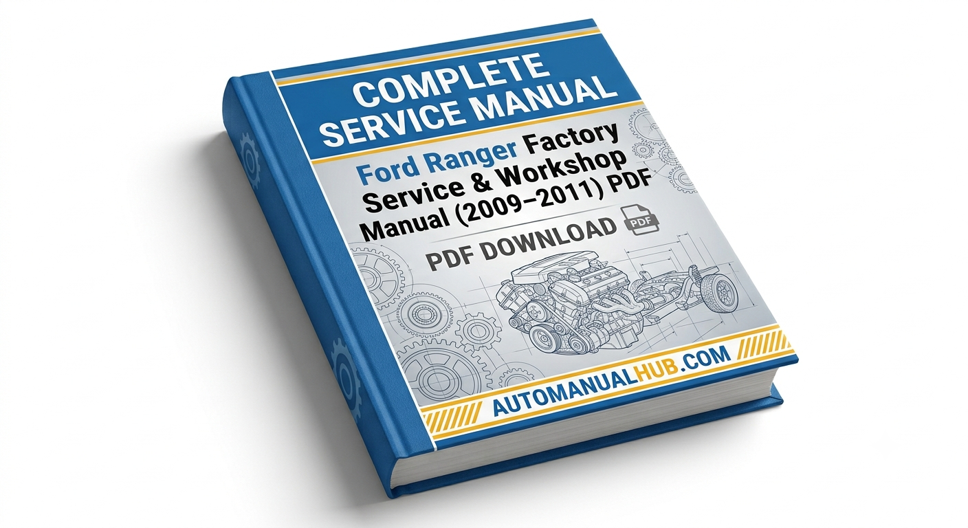 Ford Ranger Factory Service and Dealer Workshop Manual for 2009–2011 models covering engine, gearbox, wiring diagrams, diagnostics, repairs, maintenance, and rebuild specifications.