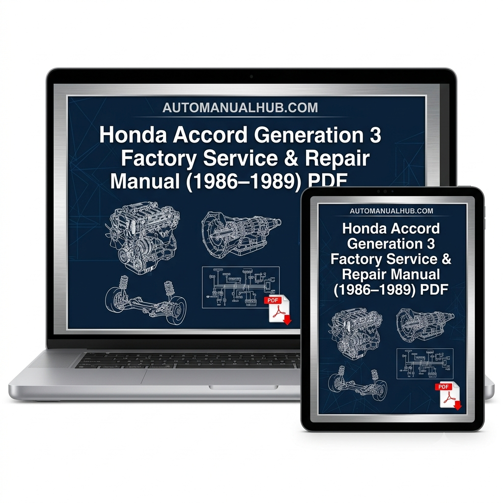 Honda Accord Generation 3 Factory Service and Repair Manual for 1986–1989 models covering engine, gearbox, suspension, wiring diagrams, maintenance, and repair information.