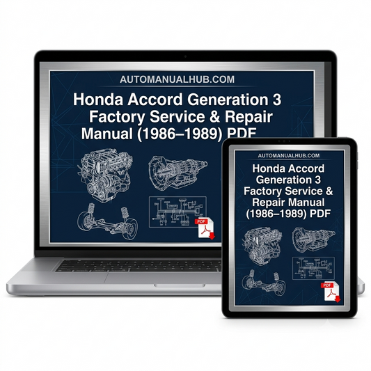 Honda Accord Generation 3 Factory Service and Repair Manual for 1986–1989 models covering engine, gearbox, suspension, wiring diagrams, maintenance, and repair information.