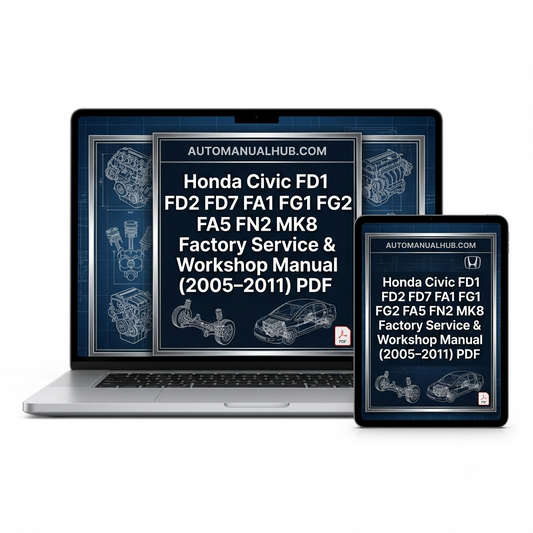 Honda Civic FD1 FD2 FD7 FA1 FG1 FG2 FA5 FN2 MK8 Factory Service and Workshop Manual for 2005–2011 models covering engine, gearbox, wiring diagrams, diagnostics, repairs, and maintenance.