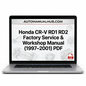 Honda CR-V RD1 RD2 RD3 Factory Service and Workshop Manual for 1997–2001 models with repair instructions, wiring diagrams, diagnostics, replacement procedures, and parts information.