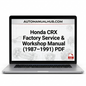 Honda CRX Factory Service and Workshop Manual for 1987–1991 models with factory specifications, repair guides, and maintenance information.