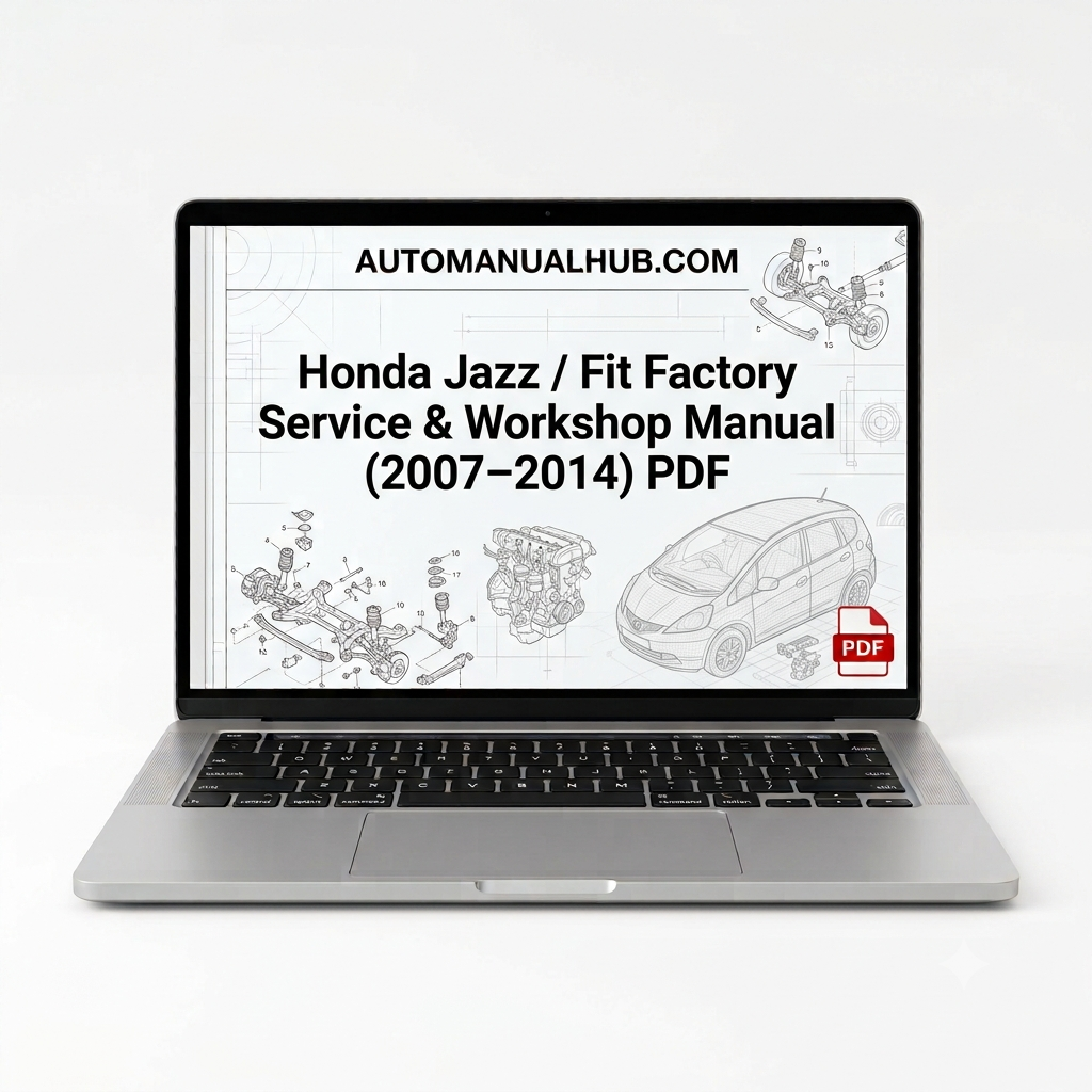 Honda Jazz and Honda Fit Factory Service and Workshop Manual for 2007–2014 models covering engine, gearbox, wiring diagrams, diagnostics, repairs, maintenance, and rebuild procedures.