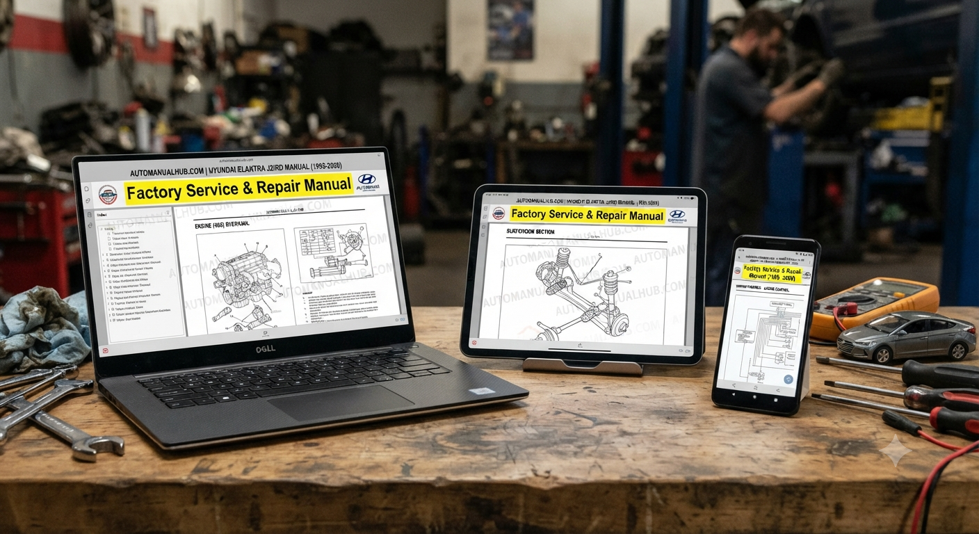 Hyundai Elantra and Lantra J2 RD Factory Service and Repair Manual for 1996–2000 models with maintenance procedures, wiring diagrams, diagnostics, and workshop repair information.