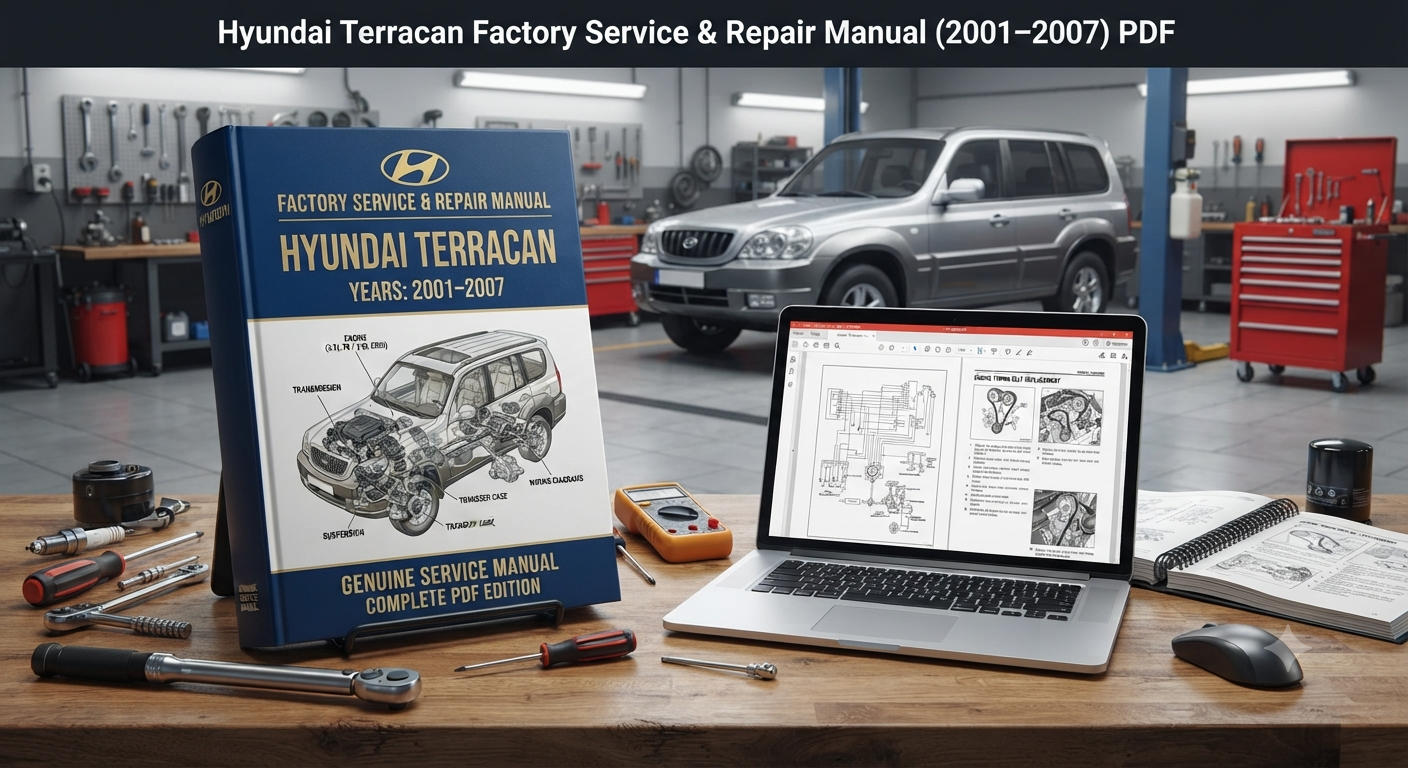 Hyundai Terracan Factory Service and Repair Manual for 2001–2007 models with maintenance procedures, wiring diagrams, diagnostics, electrical systems, and workshop repair information.