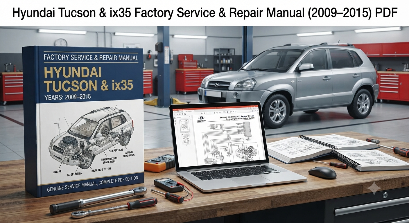 Hyundai Tucson and ix35 Factory Service and Repair Manual for 2009–2015 models with maintenance procedures, wiring diagrams, diagnostics, electrical systems, and workshop repair information.