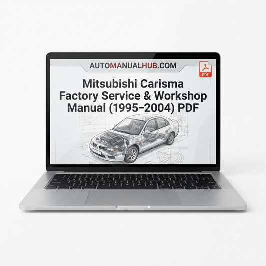 Mitsubishi Carisma Factory Service and Workshop Manual for 1995–2004 models covering engine, gearbox, suspension, electrical systems, diagnostics, maintenance, repairs, and rebuild procedures.