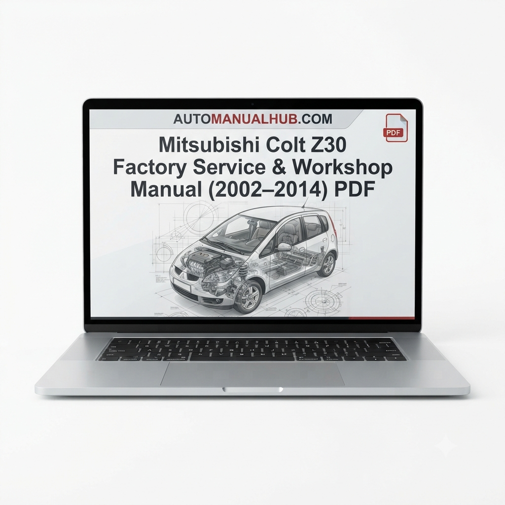 Mitsubishi Colt Z30 Factory Service and Workshop Manual for 2002–2014 models including Ralliart series with wiring diagrams, diagnostics, maintenance, repairs, and rebuild procedures.