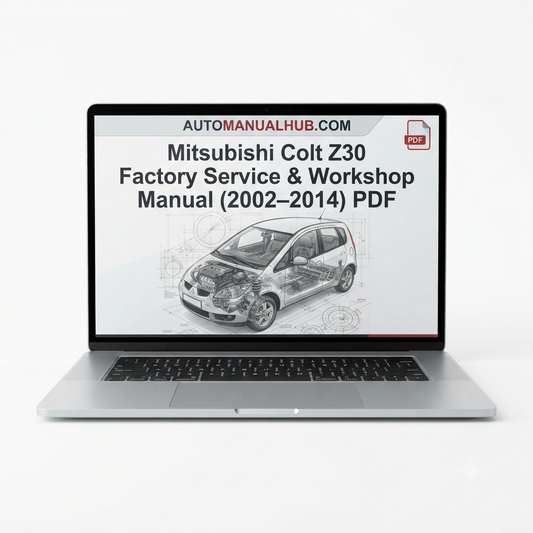 Mitsubishi Colt Z30 Factory Service and Workshop Manual for 2002–2014 models including Ralliart series with wiring diagrams, diagnostics, maintenance, repairs, and rebuild procedures.