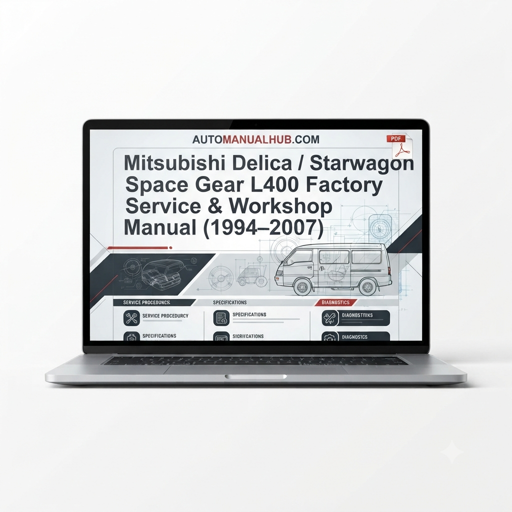 Mitsubishi Delica, Starwagon and Space Gear L400 Factory Service and Workshop Manual for 1994–2007 models covering engine, gearbox, wiring diagrams, diagnostics, maintenance, repairs, and rebuild procedures.