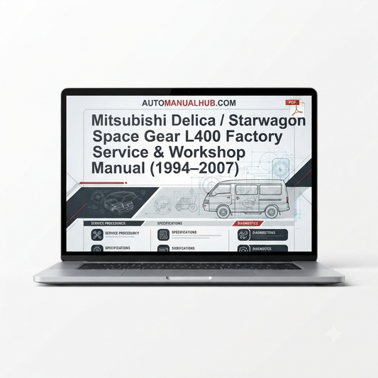 Mitsubishi Delica, Starwagon and Space Gear L400 Factory Service and Workshop Manual for 1994–2007 models covering engine, gearbox, wiring diagrams, diagnostics, maintenance, repairs, and rebuild procedures.