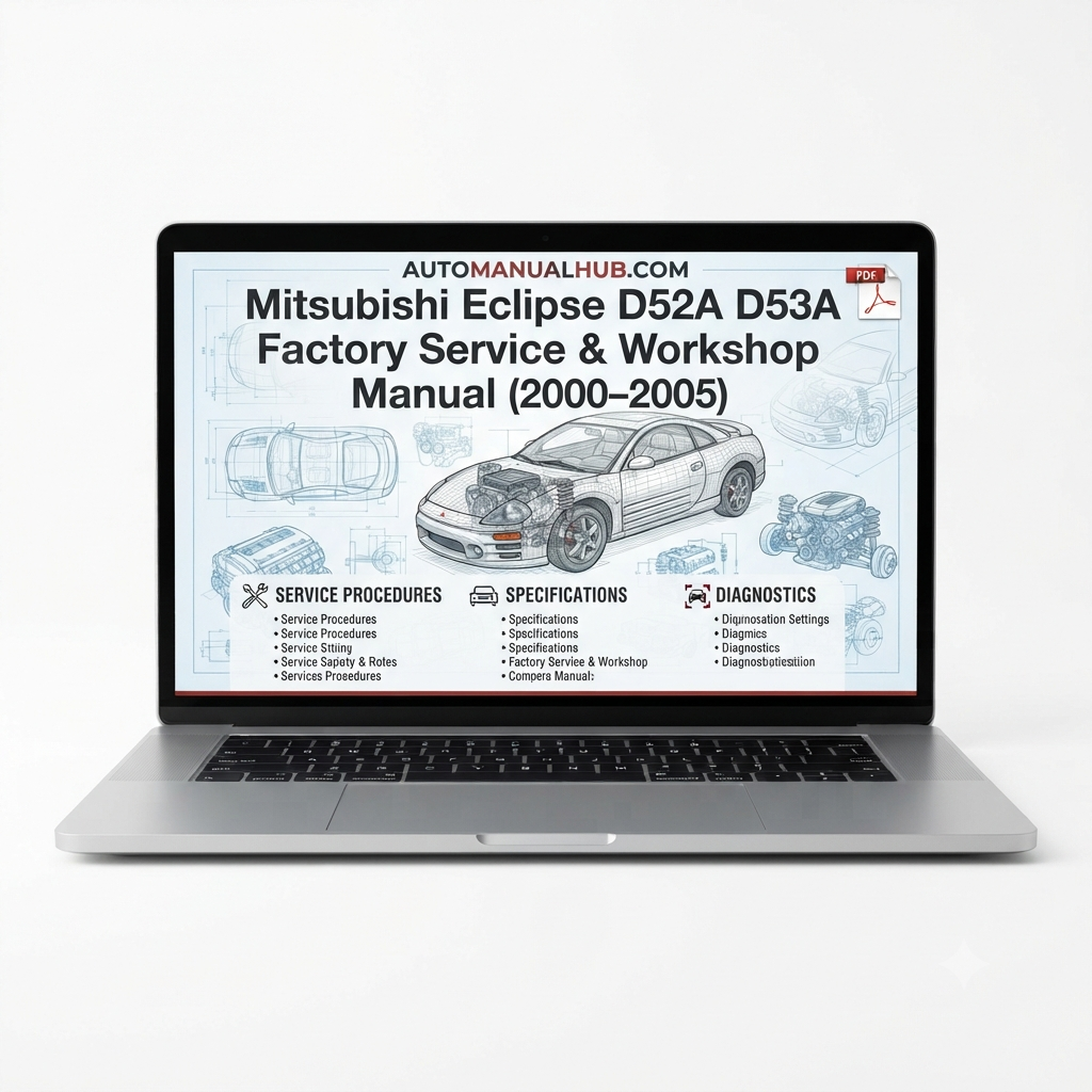Mitsubishi Eclipse D52A D53A Factory Service and Workshop Manual for 2000–2005 models covering engine, gearbox, suspension, electrical systems, diagnostics, maintenance, repairs, and rebuild procedures.