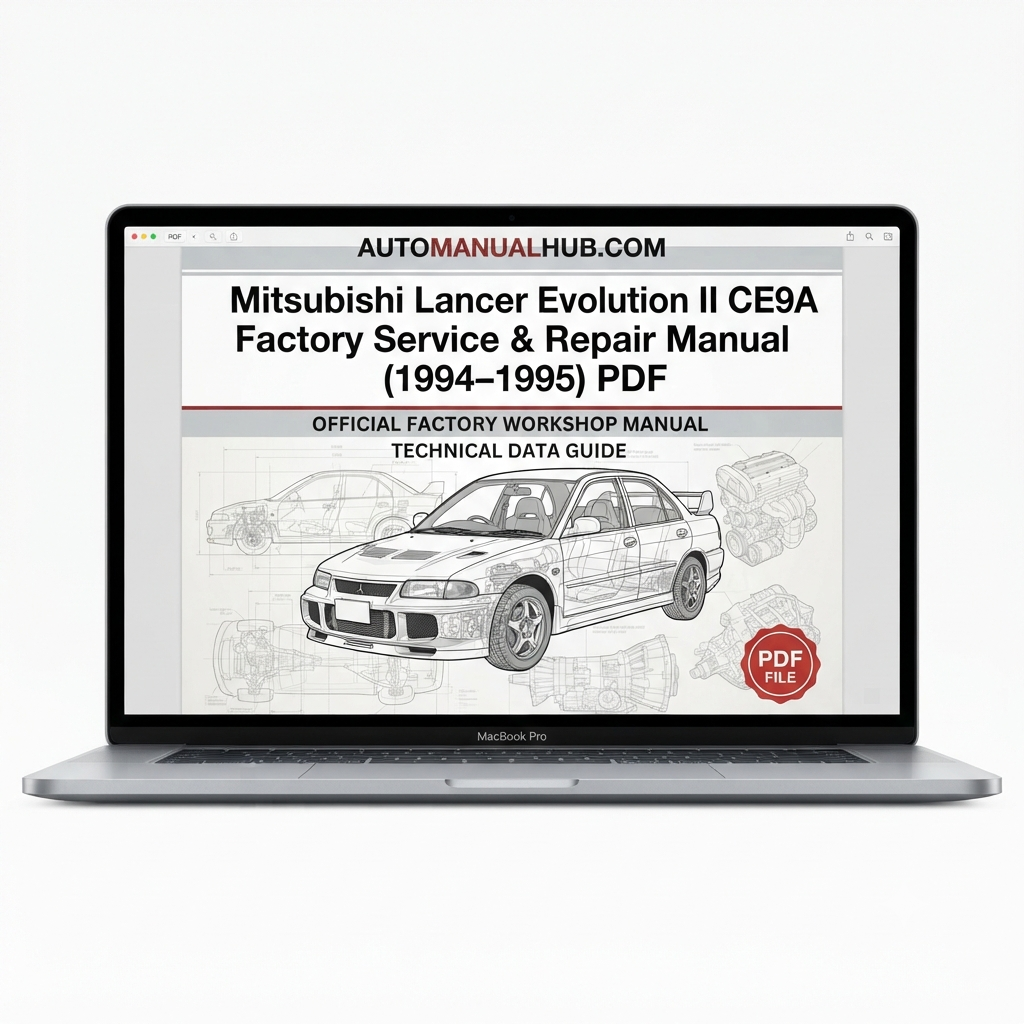 Mitsubishi Lancer Evolution II CE9A Factory Service and Repair Manual compilation for 1994–1995 models including factory specifications, maintenance, and repair information.