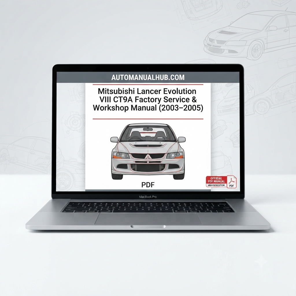 Mitsubishi Lancer Evolution VIII CT9A Factory Service and Workshop Manual for 2003–2005 models with factory specifications, repair procedures, maintenance information, and technical service data.