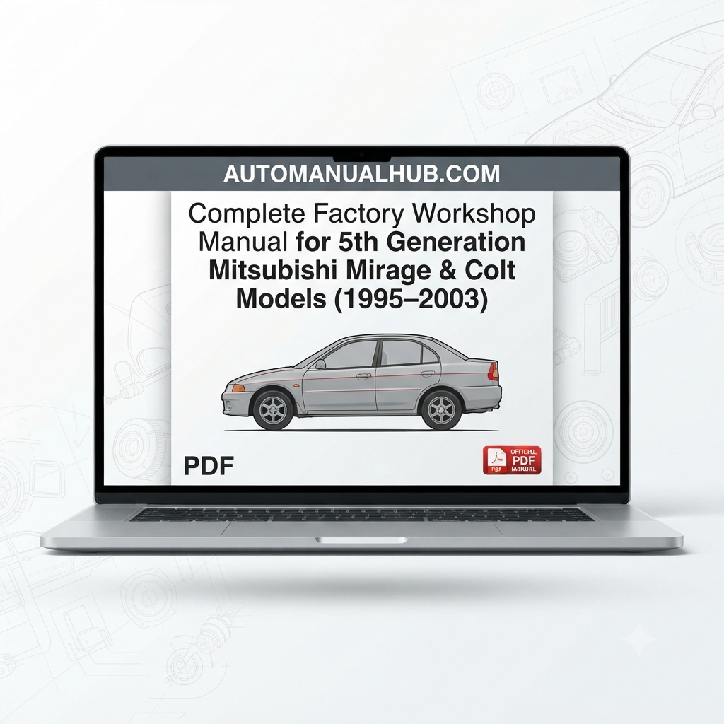 Mitsubishi Mirage and Colt 5th Generation Factory Service and Workshop Manual for 1995–2003 models covering engine, gearbox, suspension, electrical systems, diagnostics, maintenance, repairs, and rebuild procedures.