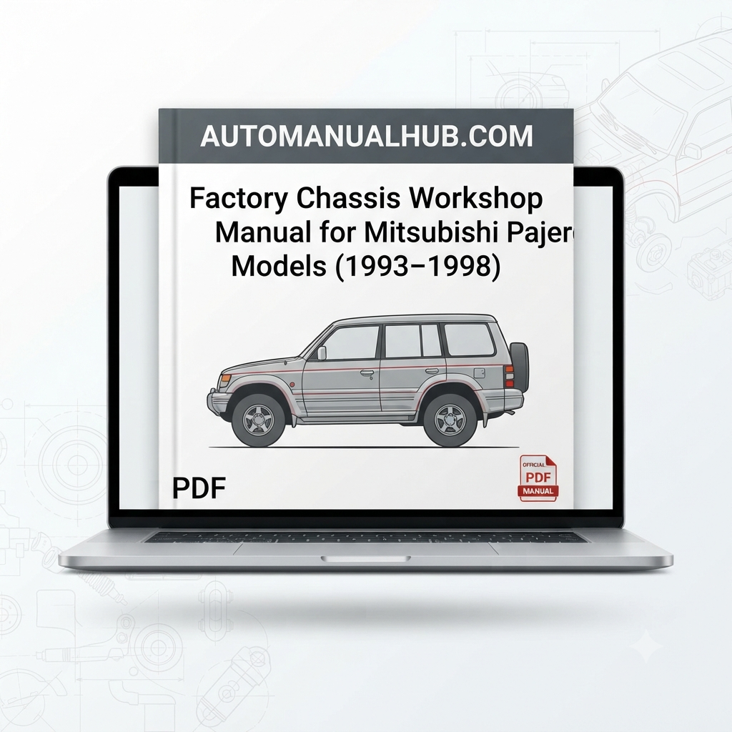 Mitsubishi Pajero NL Factory Chassis Workshop Manual for 1993–1998 models covering engine, transmission, differential, suspension, brakes, body, interior, maintenance, and repair procedures.