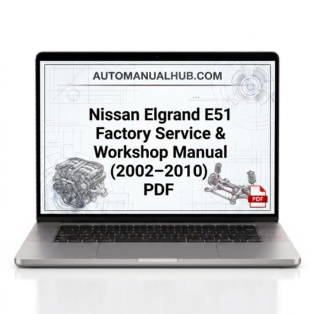 Nissan Elgrand E51 Factory Service and Workshop Manual for 2002–2010 models covering servicing, repairs, wiring diagrams, diagnostics and rebuild procedures.