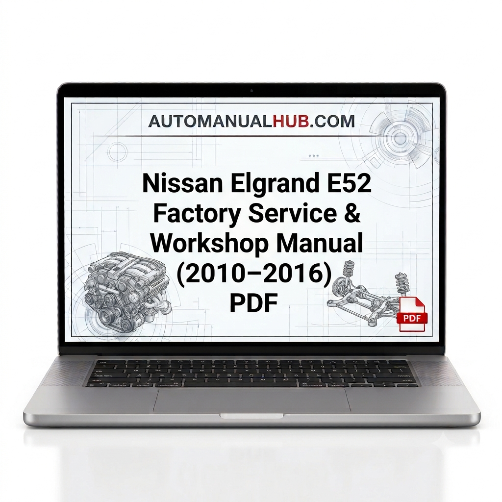 Nissan Elgrand E52 Factory Service and Workshop Manual for 2010–2016 models covering maintenance, repairs, wiring diagrams, diagnostics and rebuild procedures.