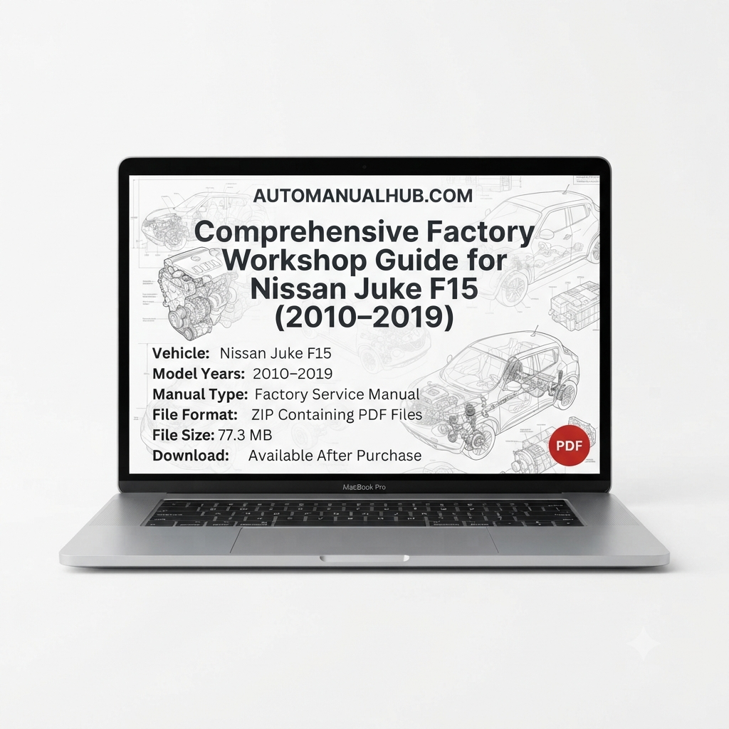 Factory Service and Workshop Manual for the Nissan Juke F15 (2010–2019) covering engine, gearbox, suspension, wiring diagrams and electrical systems.