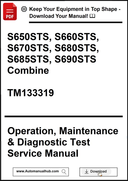 Manual cover for agricultural equipment with text and a download button.