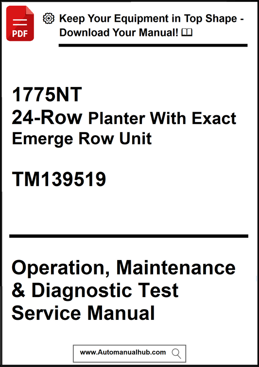 Manual cover for a 24-row planter with exact emerge row unit, featuring text and a download button.