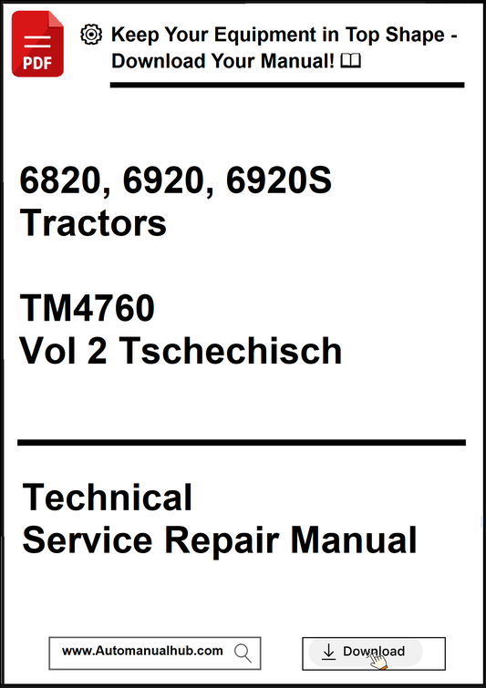 Technical service repair manual for 6820, 6920, 6920S tractors with Czech text on a white background.