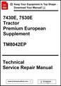Technical service repair manual for 7430E and 7530E tractors with a download button.