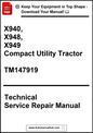 Technical service repair manual for X940, X948, X949 Compact Utility Tractor with a download prompt.