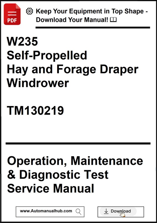 Manual cover for W235 Self-Propelled Hay and Forage Draper Windrower with contact information.