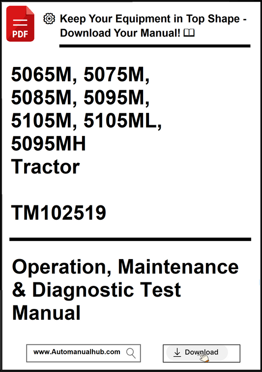 Manual cover for tractor operation, maintenance, and diagnostic test with model numbers and website link.