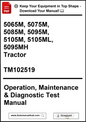 Manual cover for tractor operation, maintenance, and diagnostic test with model numbers and website link.
