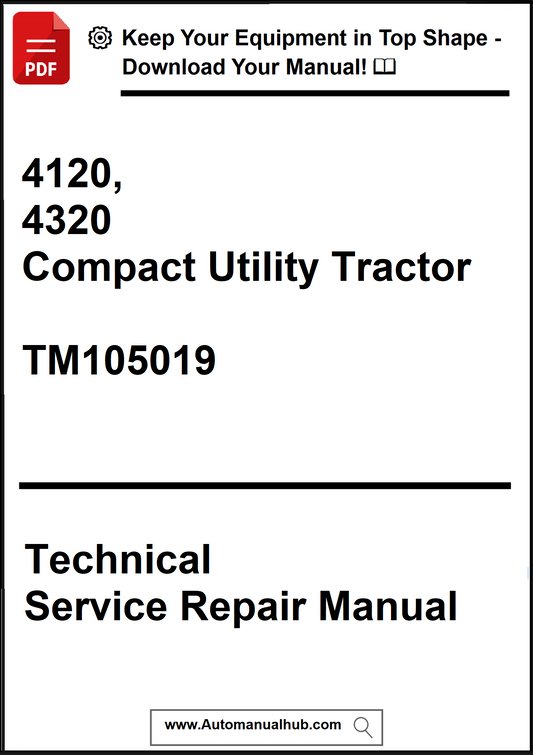Technical service repair manual for 4120 and 4320 compact utility tractor with a download offer.