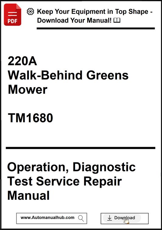 Manual cover for 220A Walk-Behind Greens Mower with text and branding elements.