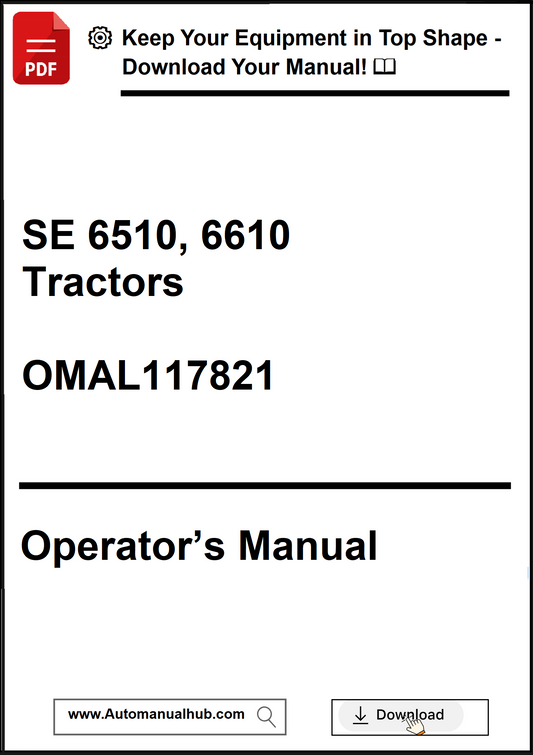 Operator's manual for SE 6510, 6610 tractors with a download button.