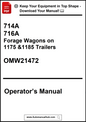 Operator's manual for 714A, 716A forage wagons on 1175 & 1185 trailers with a download prompt.
