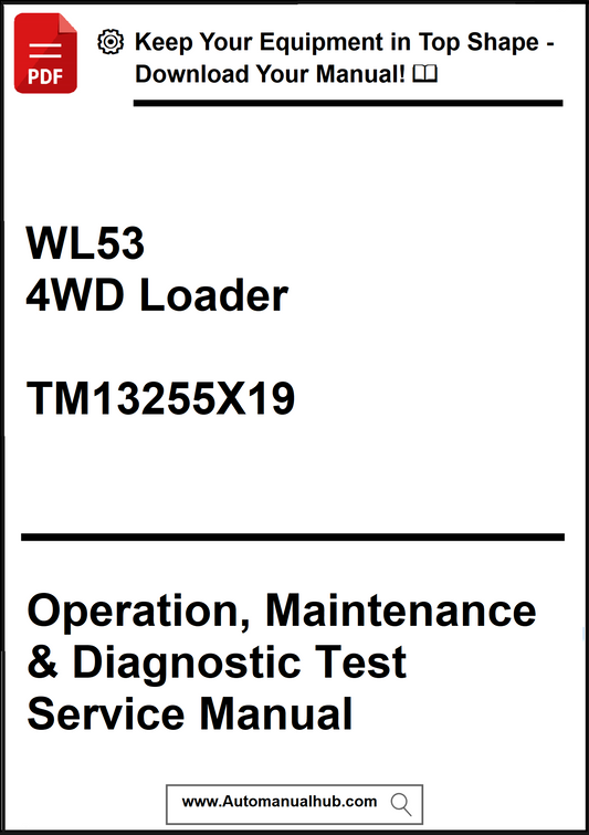 Service manual cover for WL53 4WD Loader with text and website URL.