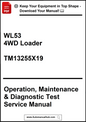 Service manual cover for WL53 4WD Loader with text and website URL.