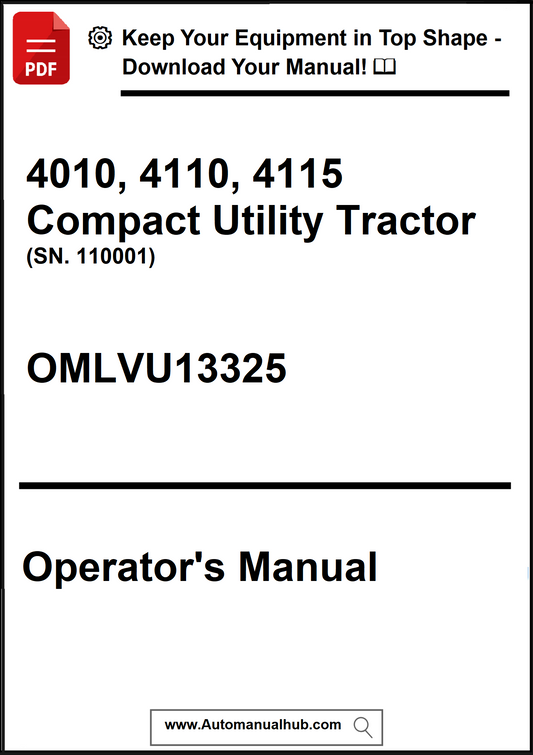 Operator's manual for 4010, 4110, 4115 Compact Utility Tractor with contact information.