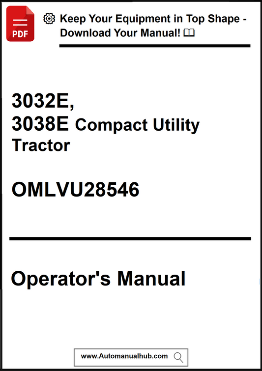 Operator's manual for 3032E and 3038E Compact Utility Tractor with a download prompt.