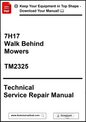 Technical service repair manual for walk behind mowers with a download prompt.