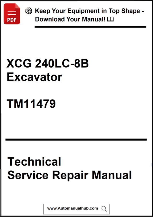 Technical service repair manual for XCG 240LC-8B Excavator with download prompt.